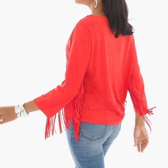 Faux Suede Red Fringe Top - Picture 1 of 7